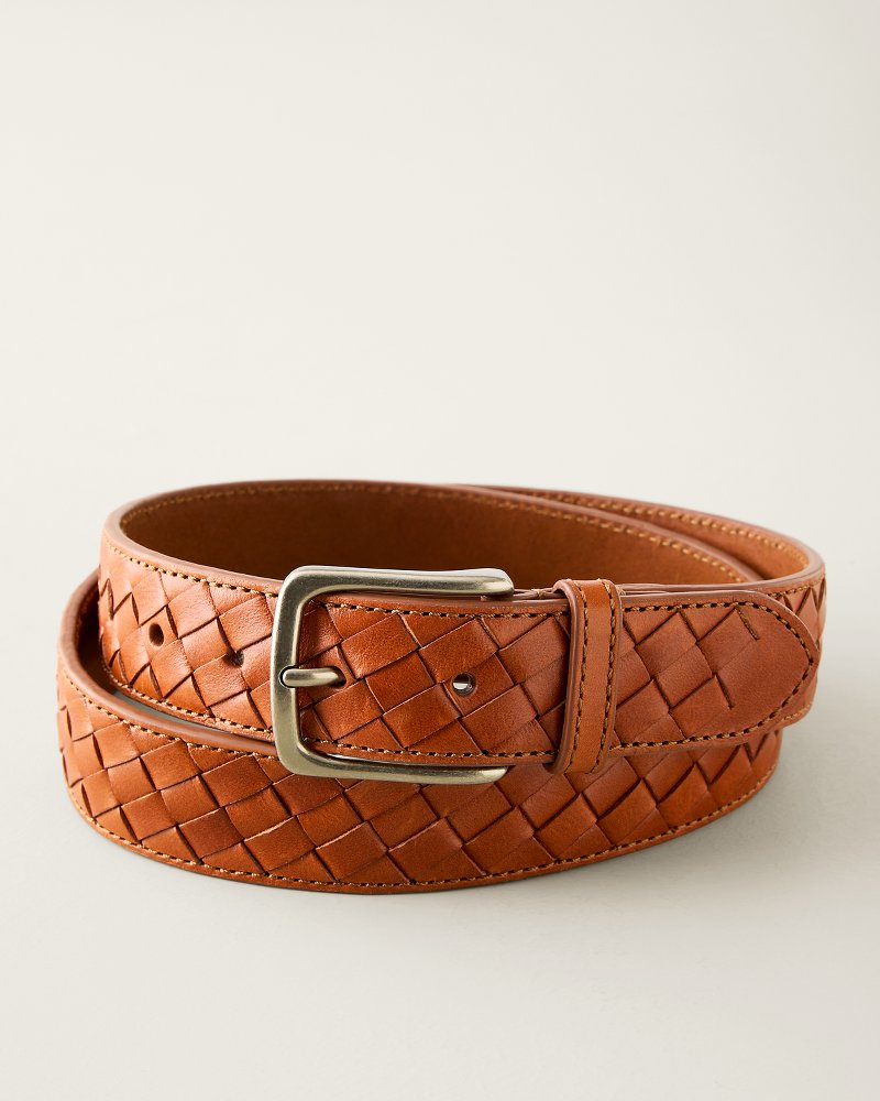 Big & Tall Braided Inlay Lace Leather Belt - Tan