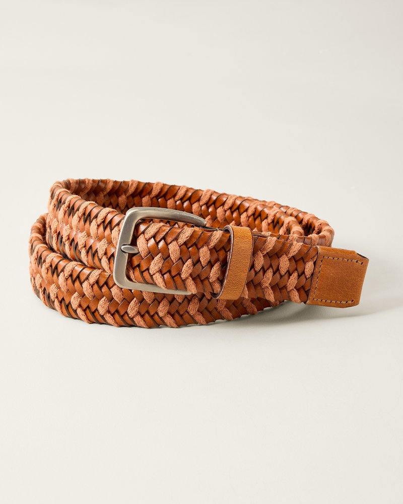 Big & Tall Waxed Cord Leather Stretch Belt - Tan
