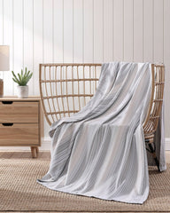 Sandy Shore Stripe Pale Blue King Blanket - Light Blue