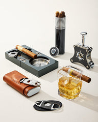 Cigar Accessories & Folding Ashtray Set - Black