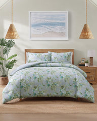 Floral Enchantment Reversible 3-Piece Full/Queen Comforter Set - Light Blue/Aqua