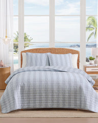 Bahama Weekend Stripe 3-Piece Full/Queen Quilt Set - Island Blue
