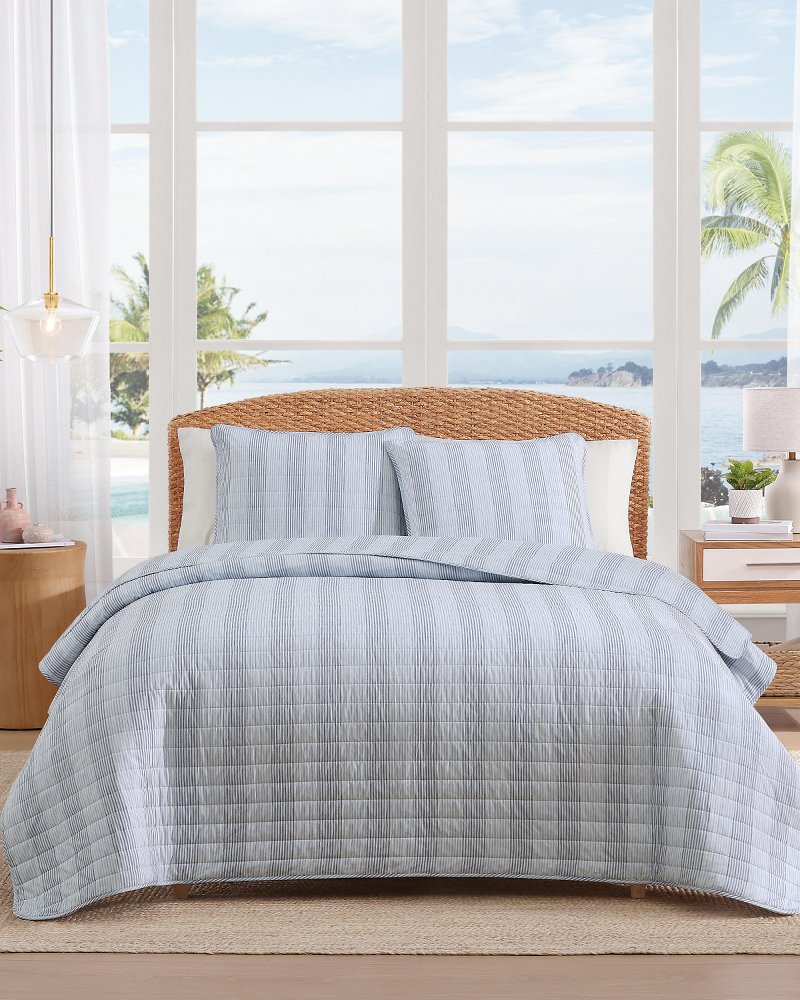 Bahama Weekend Stripe 3-Piece King Quilt Set - Island Blue