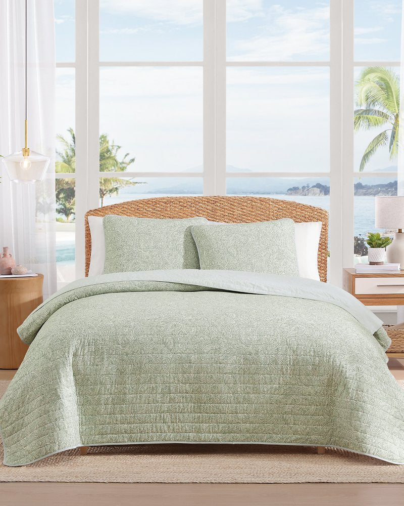 Caicos Isle Reversible 3-Piece King Quilt Set - Spring Green