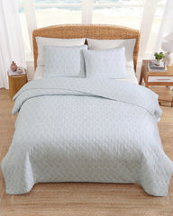 Line Palms 3-Piece Full/Queen Quilt Set - White/Blue