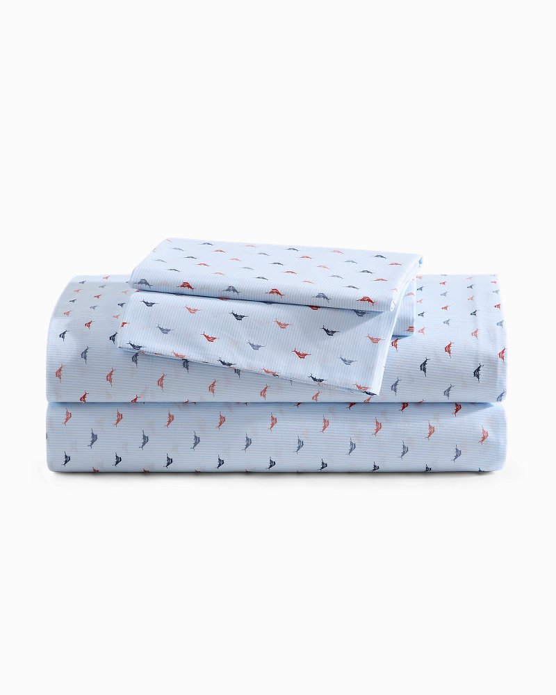 Iconic Marlin 4-Piece Queen Sheet Set - Blue/Red