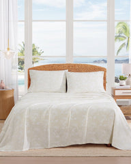 Legacy Fronds 4-Piece Queen Sheet Set - White/Lt Beige