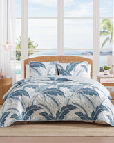 Vintage Palms 3-Piece King Quilt Set - White/Blue