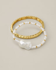 Royal Coast Pearl & Metal Stretch Bracelet Set - Gold