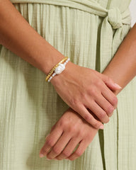Royal Coast Pearl & Metal Stretch Bracelet Set - Gold