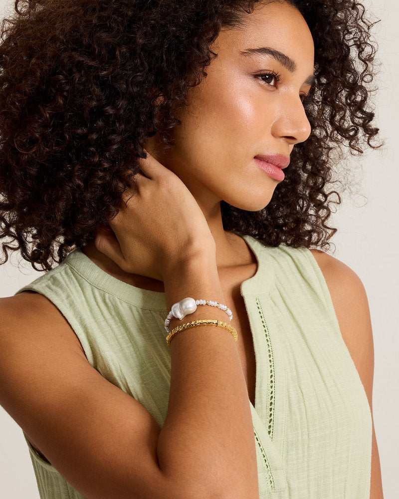 Royal Coast Pearl & Metal Stretch Bracelet Set - Gold