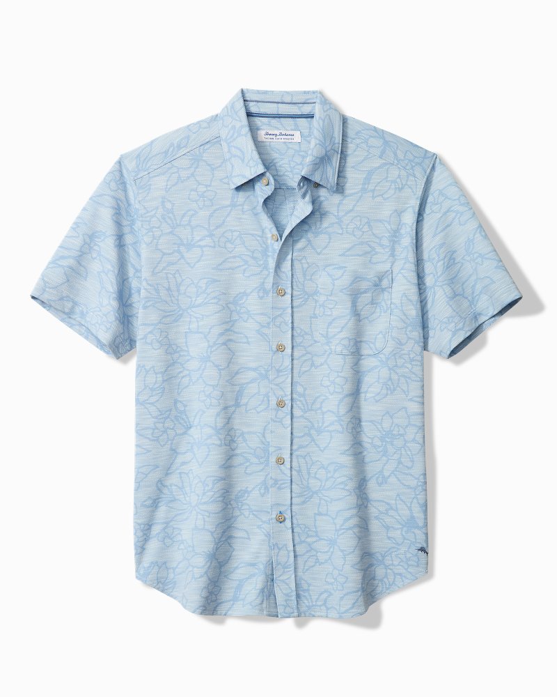 Big & Tall San Lucio Tides Flora Stretch Knit Shirt - Silvery Blue