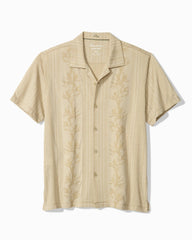 Big & Tall Palm Fresco Beach Border IslandZone® Camp Shirt - Stone Khaki