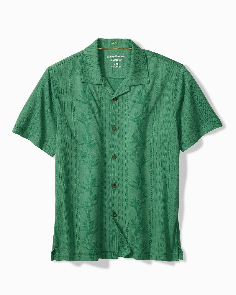 Big & Tall Palm Fresco Beach Border IslandZone® Camp Shirt - Myrtle Green