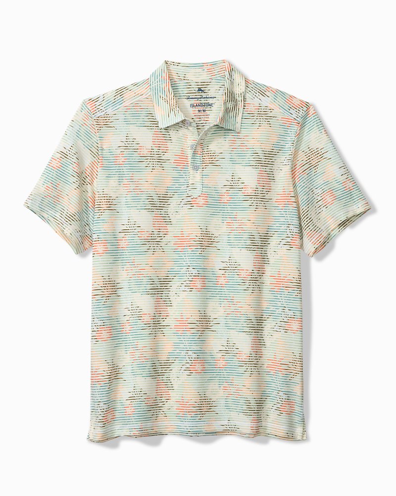 Big & Tall Costa Wave Palm Azul IslandZone Polo - Light Rosemary