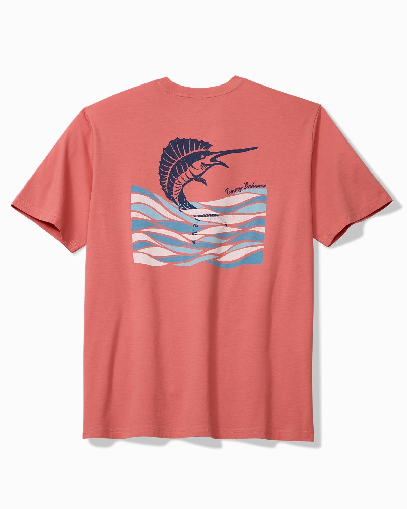 Big & Tall Marlin Waves Graphic T-Shirt - Red Sunset
