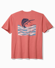 Big & Tall Marlin Waves Graphic T-Shirt - Red Sunset