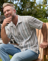 Big & Tall Milano Stripe Cotton Camp Shirt - Palm Moss