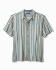 Big & Tall Milano Stripe Cotton Camp Shirt - Palm Moss