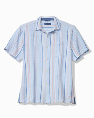 Big & Tall Milano Stripe Cotton Camp Shirt - Dew Drop