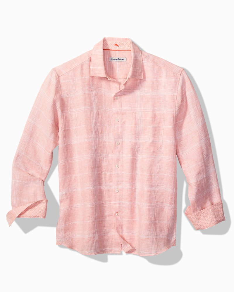 Big & Tall Paradisio Plaid Linen Long-Sleeve Shirt - Passion Peach