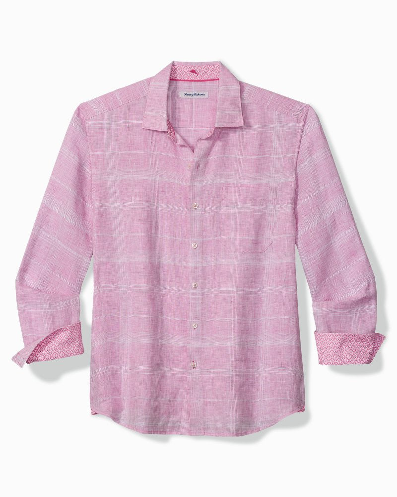 Big & Tall Paradisio Plaid Linen Long-Sleeve Shirt - Pink Corsage