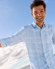 Big & Tall Paradisio Plaid Linen Long-Sleeve Shirt - Light Sky