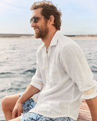 Big & Tall Paradise Breezer Linen Long-Sleeve Shirt - White