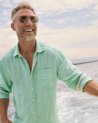 Big & Tall Paradise Breezer Linen Long-Sleeve Shirt - Light Neptune Green