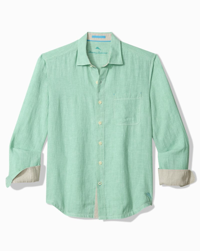 Big & Tall Paradise Breezer Linen Long-Sleeve Shirt - Light Neptune Green