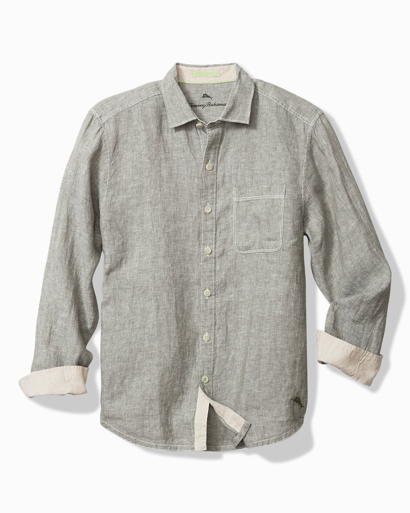 Big & Tall Paradise Breezer Linen Long-Sleeve Shirt - Tea Leaf