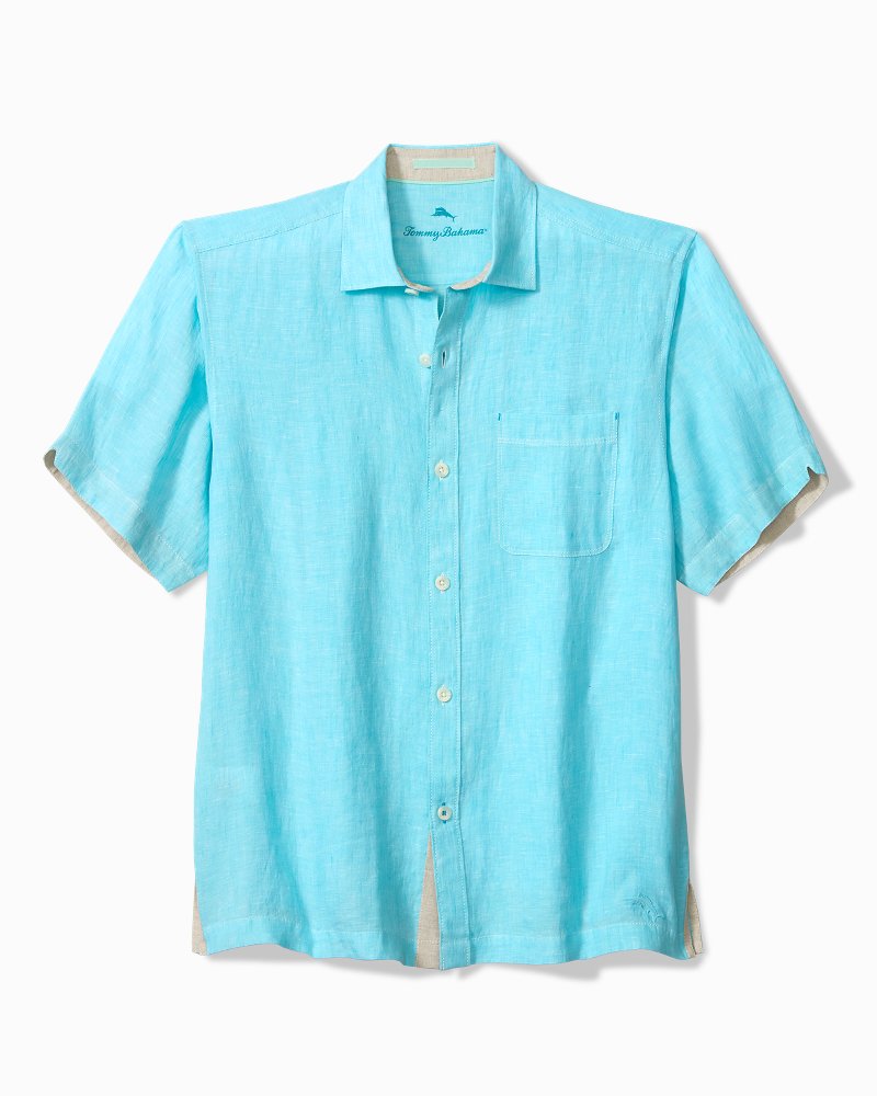 Big & Tall Paradise Breezer Linen Short-Sleeve Shirt - Blue Radiance