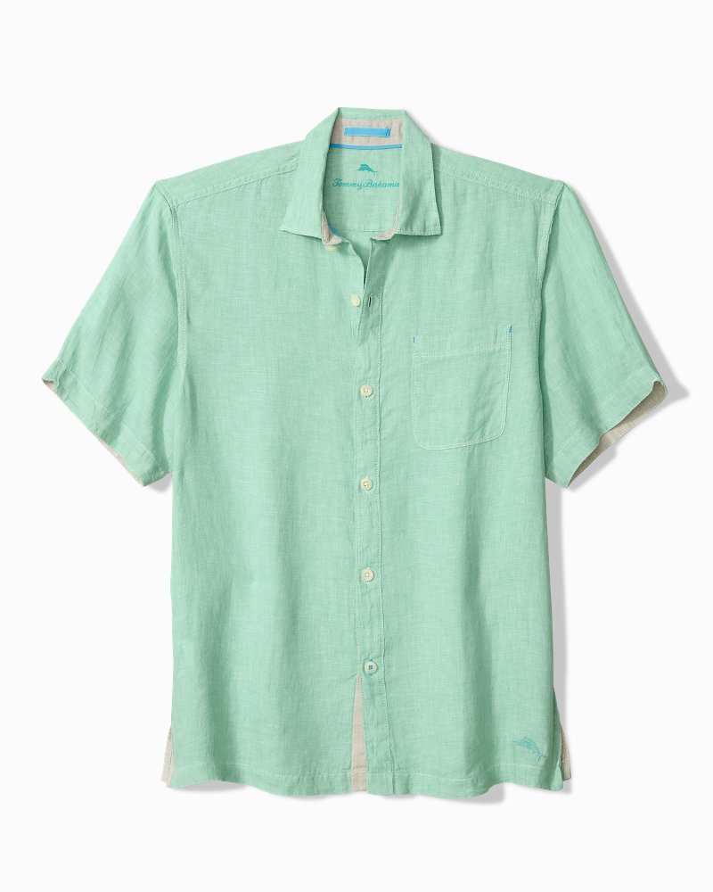 Big & Tall Paradise Breezer Linen Short-Sleeve Shirt - Light Neptune Green