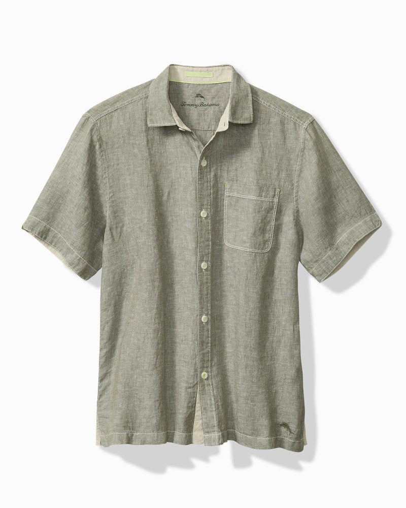 Big & Tall Paradise Breezer Linen Short-Sleeve Shirt - Tea Leaf