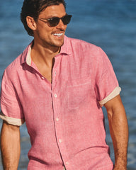 Big & Tall Paradise Breezer Linen Short-Sleeve Shirt - Red Sunset