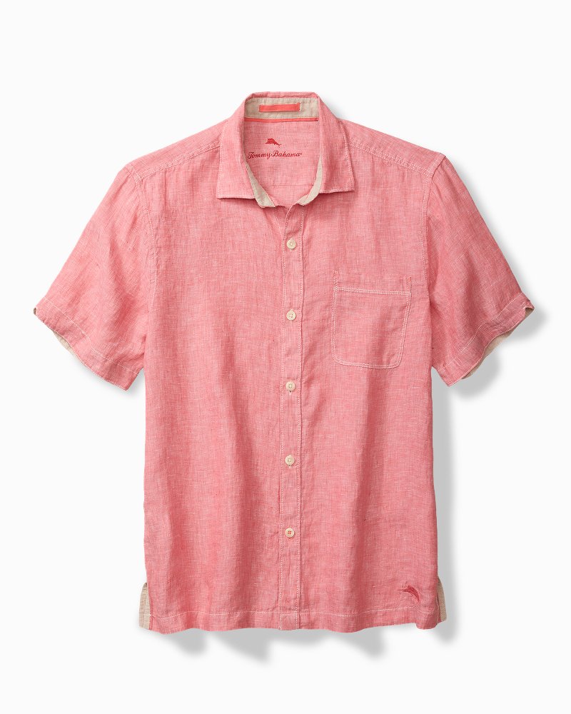 Big & Tall Paradise Breezer Linen Short-Sleeve Shirt - Red Sunset