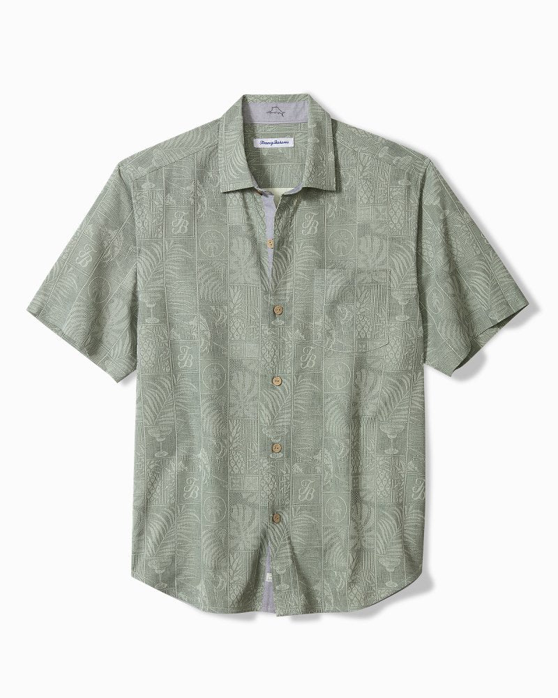 Big & Tall Fairview Fronds Silk Camp Shirt - Smoke Grey
