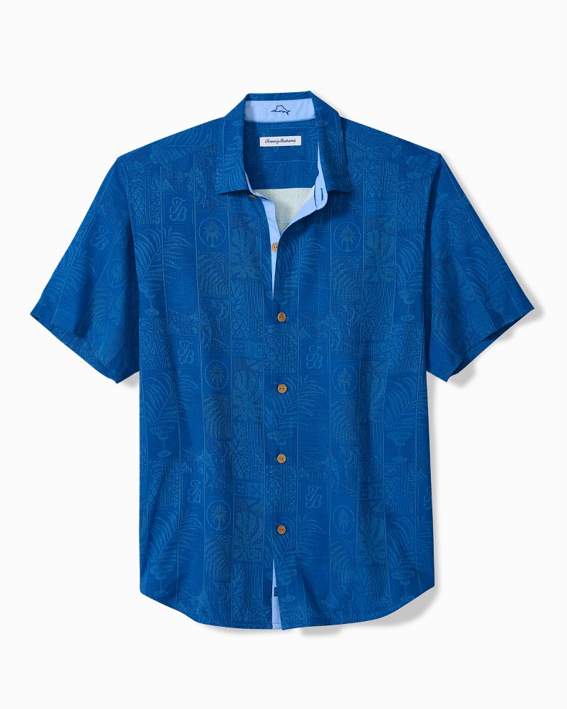 Big & Tall Fairview Fronds Silk Camp Shirt - Classic Blue