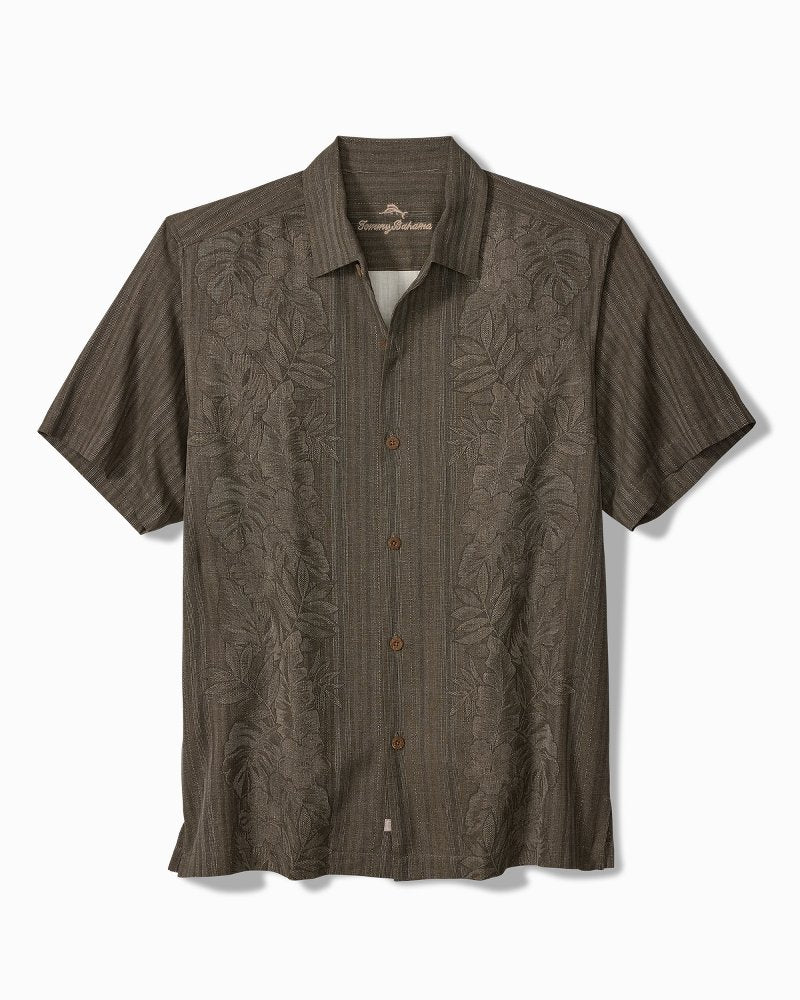Big & Tall Maui Border Silk Camp Shirt - Tapenade