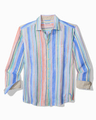 Big & Tall Paloma Stripe Long-Sleeve Linen Shirt - Scandia Blue