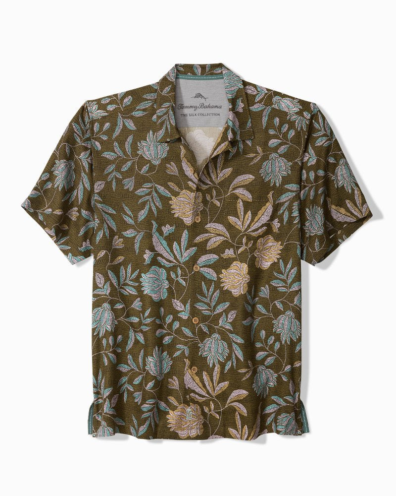 Big & Tall Vintage Vines Silk Camp Shirt - Mud Pie Brown