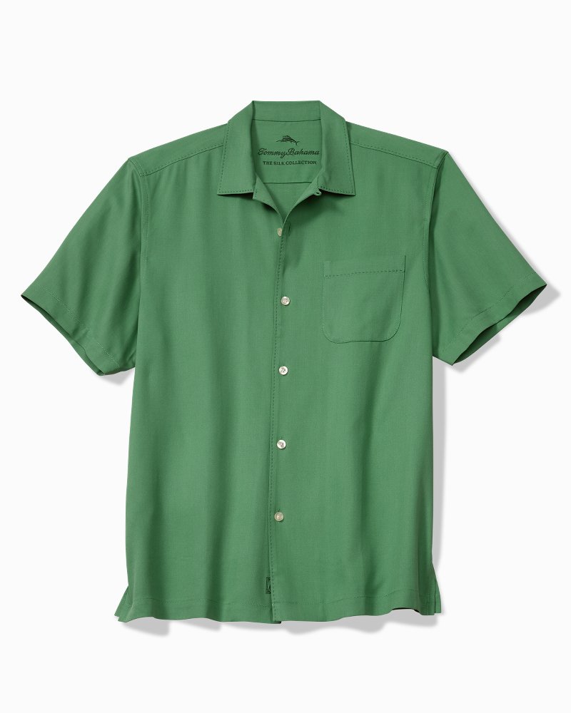 Big & Tall Harbor Luxe Silk Camp Shirt - Deep Grass Green