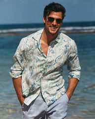Big & Tall Breezy Cay Linen Long-Sleeve Shirt - Hazy Teal