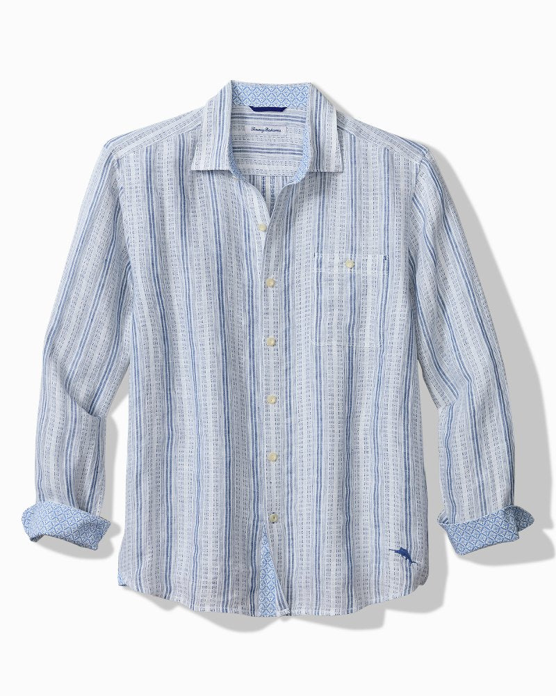 Big & Tall Blue Royale Stripe Linen Long-Sleeve Shirt - Infinity Sky