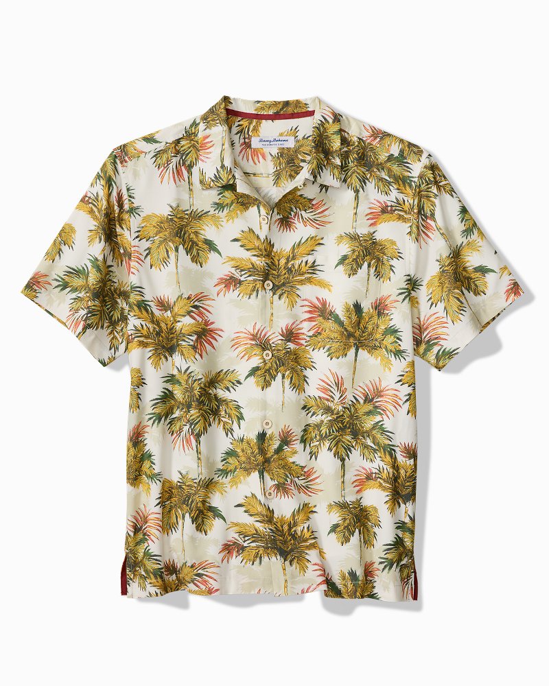 Big & Tall Coastal Ease Palm Voyage IslandZone Camp Shirt - Racing Green