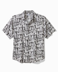 Big & Tall Coastal Ease Fizz & Fronds IslandZone Camp Shirt - Graphite Gray