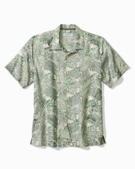 Big & Tall Frond Visions Silk-Blend Camp Shirt - Elm