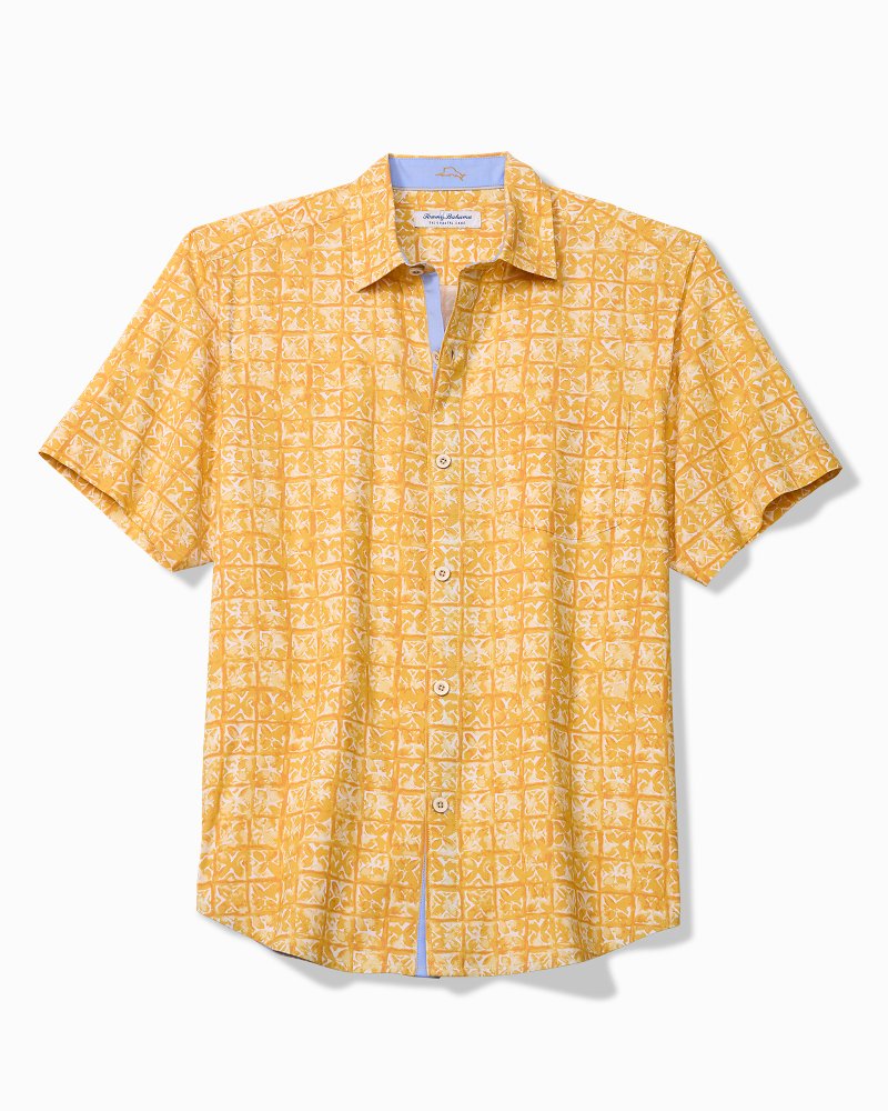 Big & Tall Coastal Ease Carrico Tiles IslandZone Camp Shirt - Sunshine
