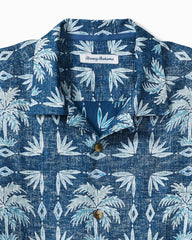 Big & Tall Palm Press Linen Camp Shirt - Cobalt Sea