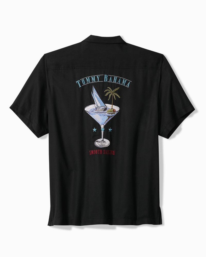 Big & Tall Sailor's Swirl Silk Camp Shirt - Matte Black
